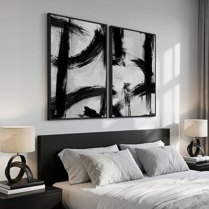 Framed Black and White Abstract Wall Art Set of 2 - Image 2