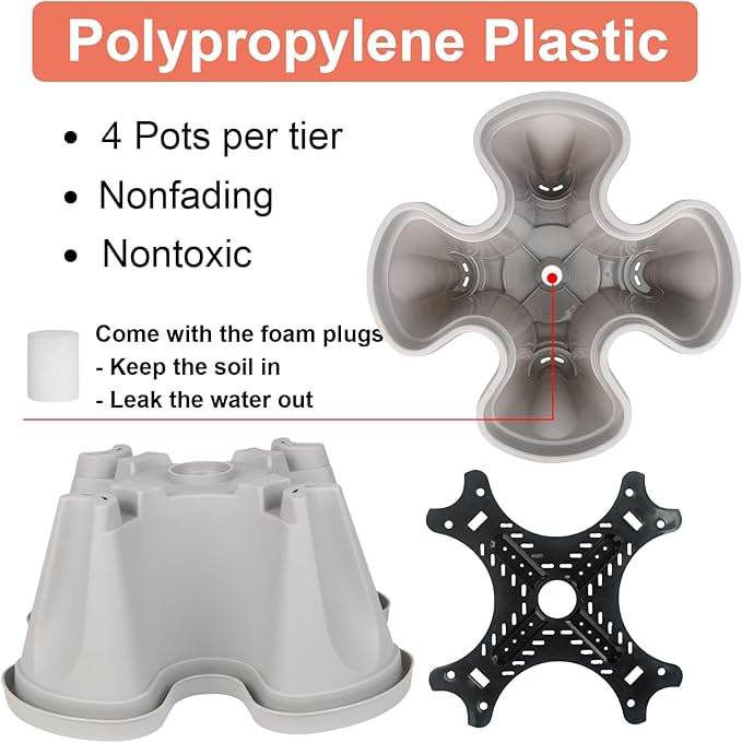 Vertical Planter 5 Tier Stackable Planters Garden Planters Strawberry Herb Flower and Vegetable Planter Indoor Outdoor Gardening Pots with Removable Wheels and Tools 2-Pack