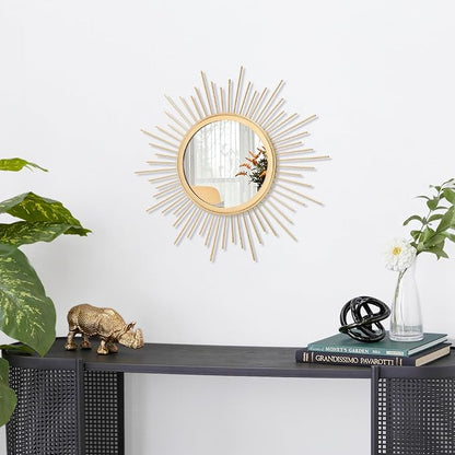 Gold Mirrors for Wall Sunburst Decor Art Mirror Bohemian Home Round Modern - Image 2