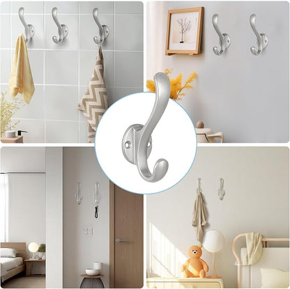 6 Pack Coat Hooks Wall Mount Heavy Duty Utility Retro Double Hooks - Image 2