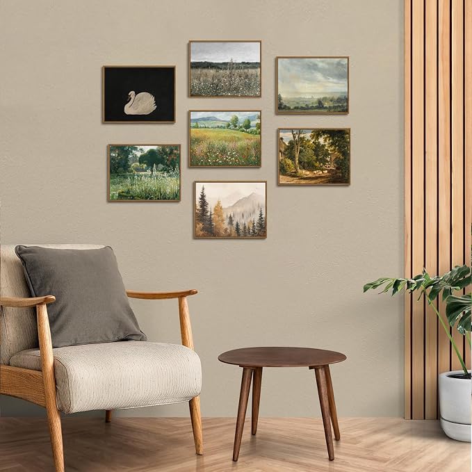OIQArtOIQ Vintage Framed Wall Art Wildflower Field Meadow Canvas Art Prints - Image 4