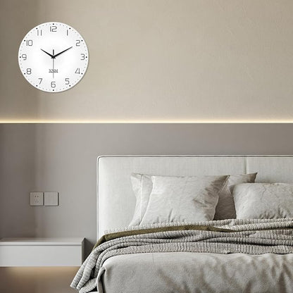 XNM White Simple Glass Wall Clocks Battery Operated 14 Inch Modren Minimalist - Image 4
