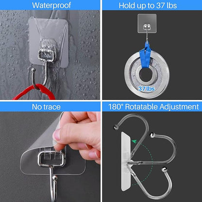 Antimbee 100 Pack Clear Adhesive Hooks, 37lb Heavy Duty Self Adhesive Hooks - Image 3