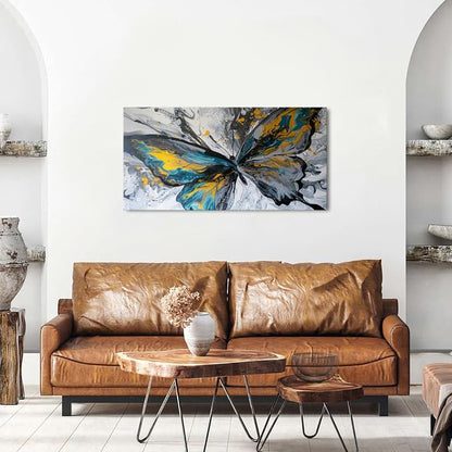 Abstract Butterfly Wall Art Teal Grey Yellow Butterfly Wall Decor Modern Marble - Image 4