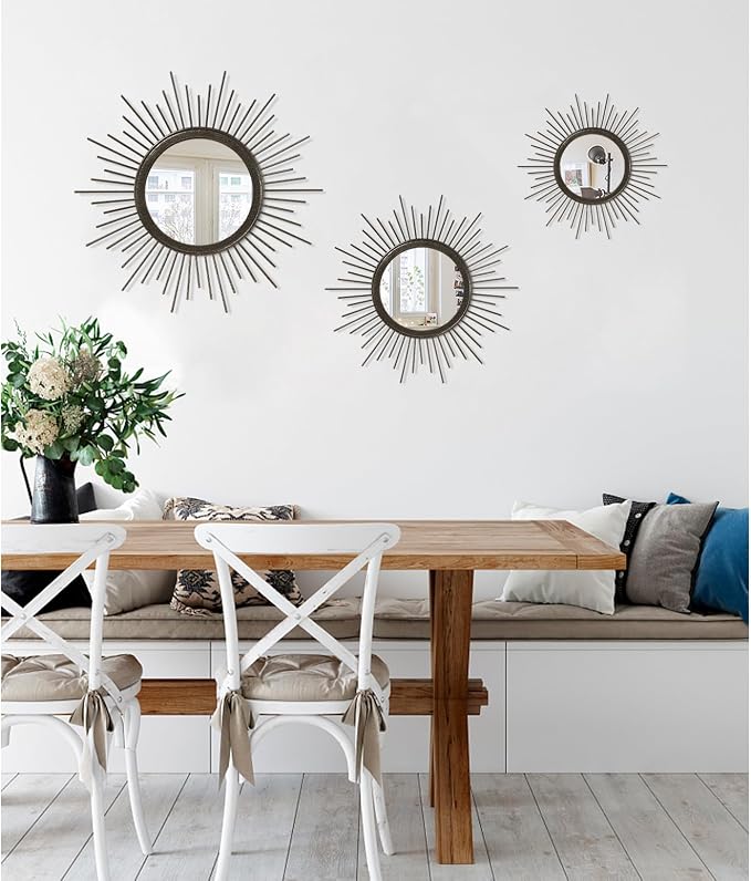 Sunburst Spoked Large Wall Mirror Boho Home Circle Art Mirror Modern Metal - Image 6