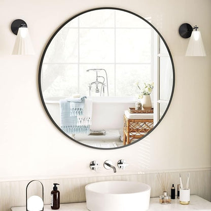 VooBang Round Mirror 23.6" Black Wall Mounted Circle Mirrors Vanity Mirror by VooBang