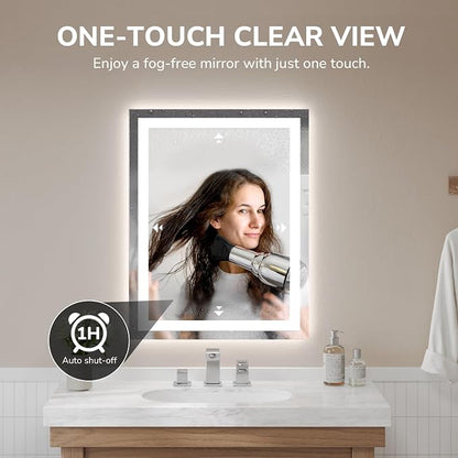 USHOWER LED Bathroom Mirror 28x36 Inch Tempered Glass - Image 5