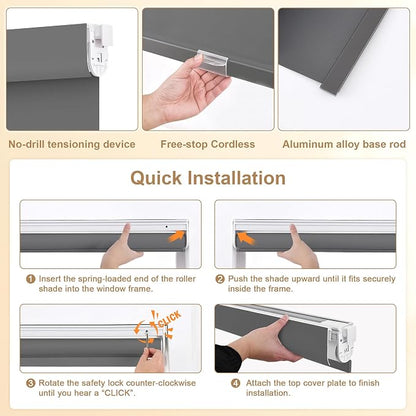 SUNOFF No Drill Tools Cordless Blackout Roller Shades Blinds - Image 2