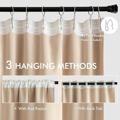 MIULEE Beige Back Tab Blackout Curtains 54 Inches Long 2 Panels Set - Image 3