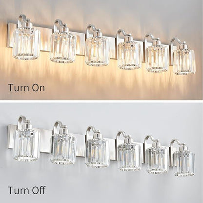 Crystal Bathroom Lighting Fixtures Over Mirror, 6 Light Brushed Nickel Vanity - Image 7
