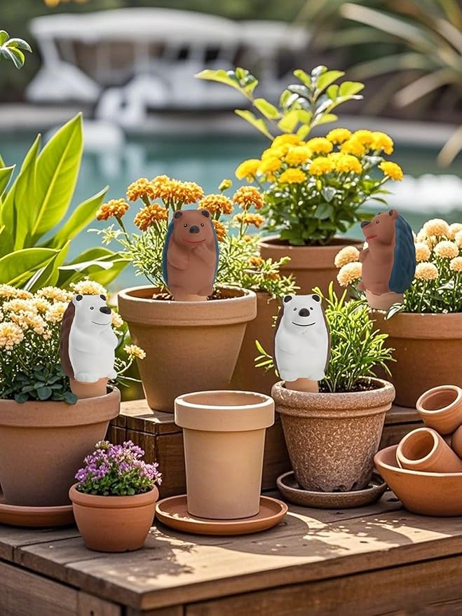 Kalolary 4Pcs Plant Watering Globes, Hedgehog Shape Self Watering Spikes Terracotta Drip Water Stakes Irrigation Watering Bulbs for Pot, Indoor, Outdoor, Vacation
