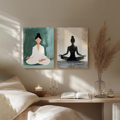 GELDSTEI Framed Zen Wall Art, Modern Yoga Girl Canvas Painting, Tranquil - Image 5