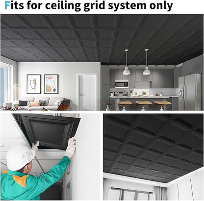 Art3d 24-Pack Square Drop Ceiling Tile 2ft x 2ft in Black, PVC Ceiling Panel 24 - Image 7