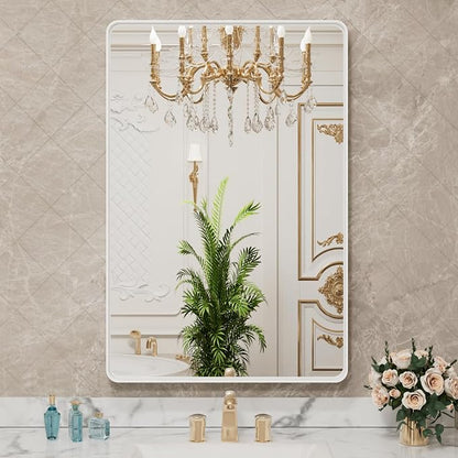 LOAAO 28x36 Inch White Metal Framed Bathroom Mirror - Image 7
