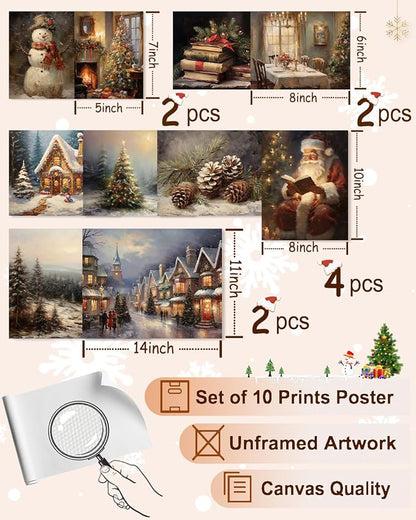 KBKBART Christmas Wall Art Prints Set of 10, Winter Christmas Picture Wall - Image 2