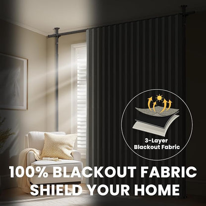 100% Blackout Room Divider Curtains Sets Grey W100 x L96 in 2 Panels No Drill - Image 5