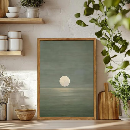 Framed Sage Green Japanese Canvas Wall Art Set of 2, Minimalist Moon and Birds - Image 6