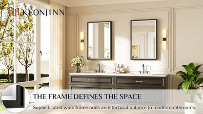 Keonjinn 24" x 36" Black Bathroom Mirror, Brushed Black Framed Mirror - Image 7
