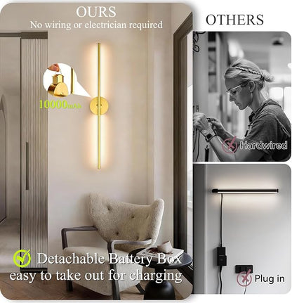 Battery Operated Wall Sconce Set of Two: Gold Wireless Rechargeable Wall Light - Image 4