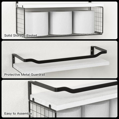 WOPITUES Floating Shelves with Wire Storage Basket, Bathroom Shelves Over - Image 4