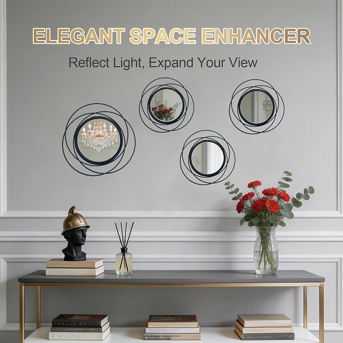 4 Piece Gold Round Wall Mirror Set Modern Metal Circle Home Decor - Image 5