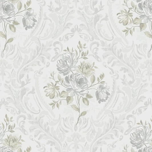Ismoon Floral Peel and Stick Wallpaper Vintage White and Grey Contact Paper by Ismoon