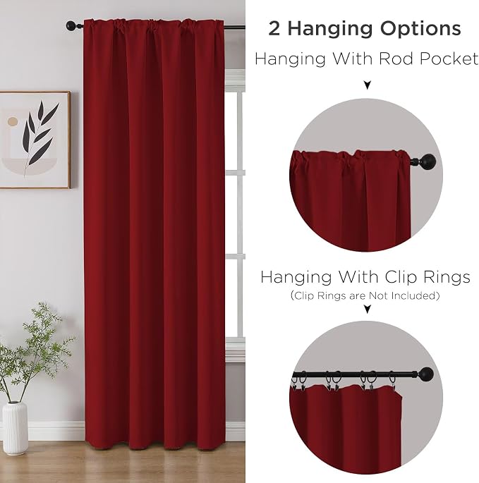 CUCRAF Red Blackout Curtains 84 inch Length 2 Panels Set, Rod Pocket Room - Image 3