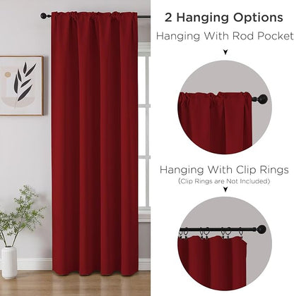 CUCRAF Red Blackout Curtains 72 inch Length 2 Panels Set, Rod Pocket Room - Image 3