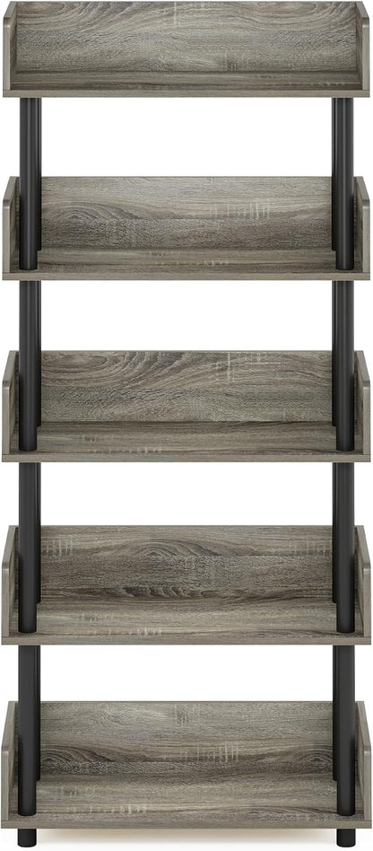 Furinno Turn-N-Tube 5-Tier Toolless Display Rack, French Oak/Black - Image 6