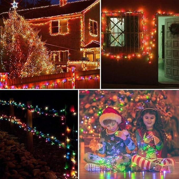 Solar Christmas Lights Outdoor, 2 Pack 144ft 400 LED Solar Christmas Lights Outdoor, 8 Modes Solar String Lights for Christmas Fence Holiday Xmax Decorations (Multicolor)