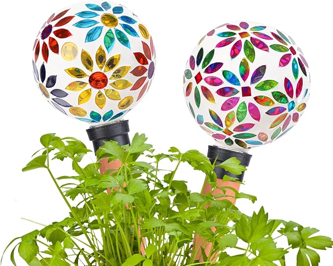 Terracotta Watering Spikes Mosaic Watering Globes for Outdoor Plants 2 Pack Automatic Plant Waterer Watering Devices Water Bulbs