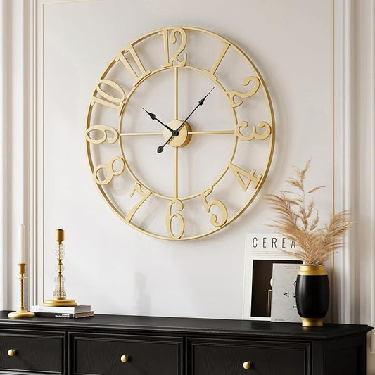Cuspin 20 Inch Wall Clock Gold, Large Decorative Wall Clocks Battery-Operated by Cuspin