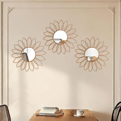 3 Pack Metal Mirrors for Wall Sunburst Wall Mirrors Home Décor Decorative - Image 3