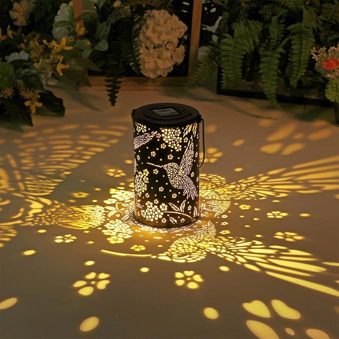 Hummingbird Solar Lantern Outdoor Hanging Waterproof LED Lights, Metal Bird Garden Decor for Yard, Patio, Lawn, Porch, Backyard, Christmas, Birthday Gifts for Women, Mom, Grandma, Outdoor Decoration