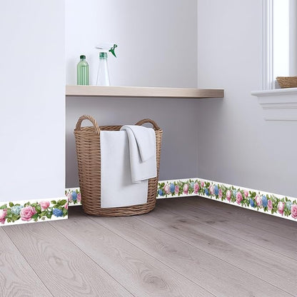Floral Wallpaper Border 196x4 Inch Peel and Stick Wall Border Pink Blue Rose - Image 4
