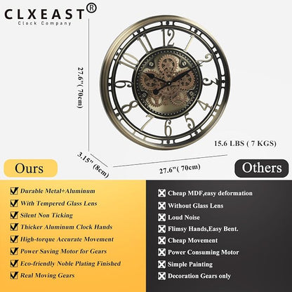 CLXEAST 28 Inch Large Moving Gear Wall Clock - Image 4