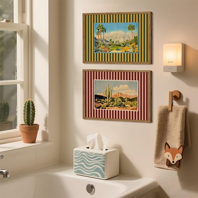 Framed Vintage Western Landscape Wall Art Set of 3, Striped Postcards Southwest - Image 9