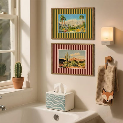 Framed Vintage Western Landscape Wall Art Set of 3, Striped Postcards Southwest - Image 9