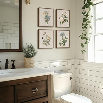 Framed Botanical Wall Art for Bathroom, 4 Piece Vintage Floral Canvas Painting - Image 2
