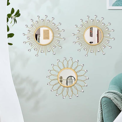 3 Pack Metal Mirrors for Wall Sunburst Wall Mirrors Home Décor Decorative - Image 5