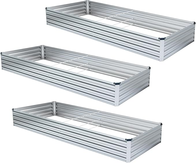 3 Pack 6x3x1FT Galvanized Raised Garden Beds Kit Outdoor Metal Gardening Planter Box for Vegetable Elevated Flower Herbs,Silver