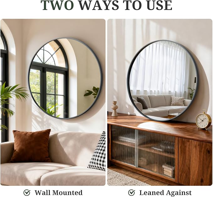 Round Wall Mirror 20 Inch Black Vanity Mirror - Image 4