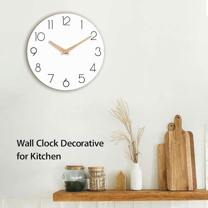 cicininc Wall Clock, 14 Inch Wooden Silent Non-Ticking, Decorative Battery - Image 3