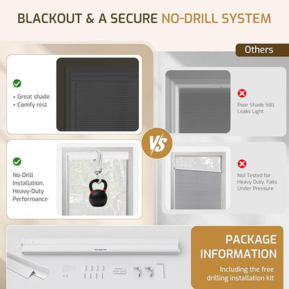 Grandekor No Drill Cordless Cellular Shades, Honeycomb Blinds - Image 6