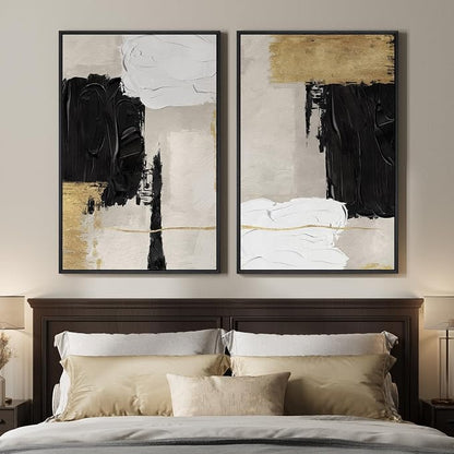 Framed Black White and Gold Abstract Wall Art by MXART