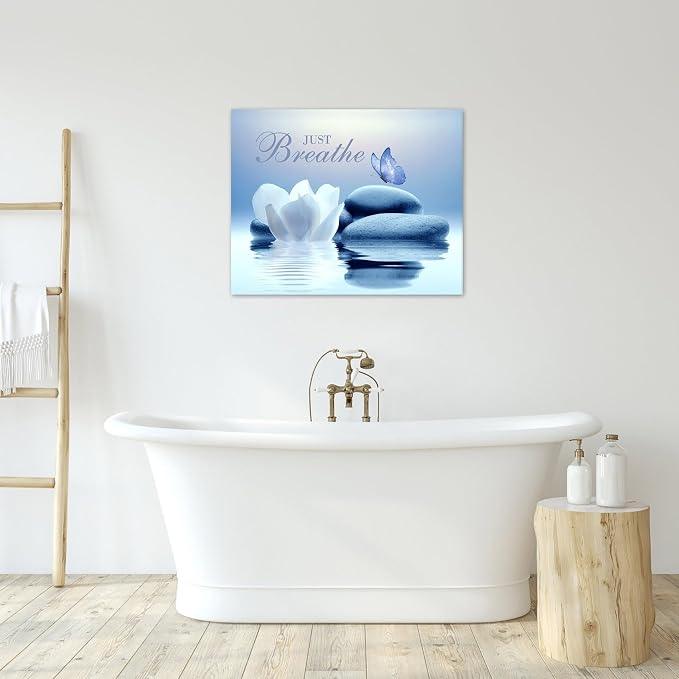 EOBTAIN Zen Framed Wall Art 20x16 Inches Blue Butterfly and Water Lily Flower - Image 3