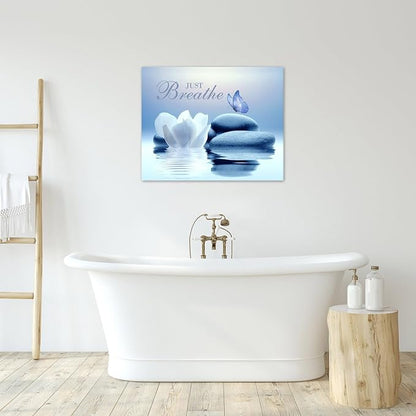 EOBTAIN Zen Framed Wall Art 20x16 Inches Blue Butterfly and Water Lily Flower - Image 3