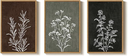 Framed Boho Botanical Wall Art for Living Room, 3 Piece Rustic Floral Canvas - Image 5