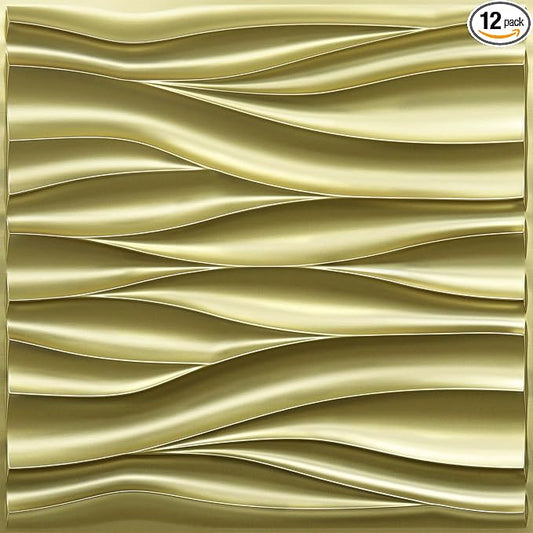 STICKGOO 3D Wall Panels for Interior Wall Decor, Champaign Gold Wave Design by STICKGOO