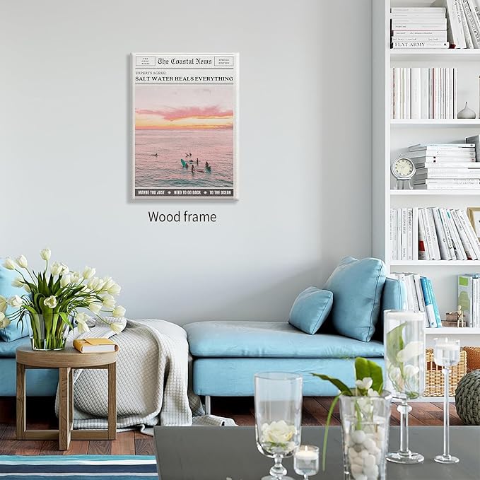 Pink Beach Newspaper Posters Vintage Fashion Coastal Girl Surf Wall Art 12X16 - Image 6